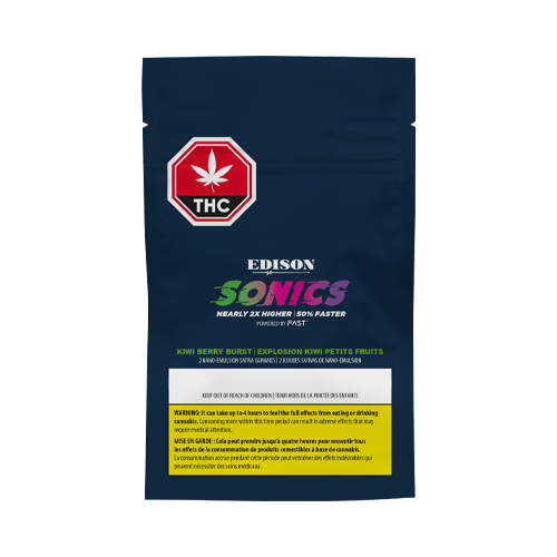 Edison Sonics Kiwi Berry Burst 1:1 CBD+THC Sativa Nano Soft Chews - Edison Sonics Kiwi Berry Burst 1:1 CBD+THC Sativa Nano Soft Chews