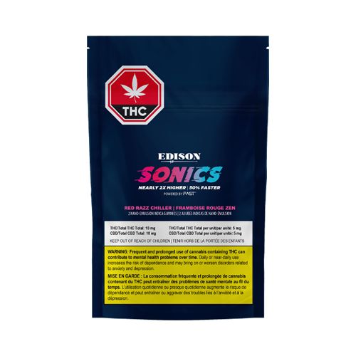 Edison Sonics Red Razz Chiller 1:1 CBD+THC Indica Nano Soft Chews - Edison Sonics Red Razz Chiller 1:1 CBD+THC Indica Nano Soft Chews